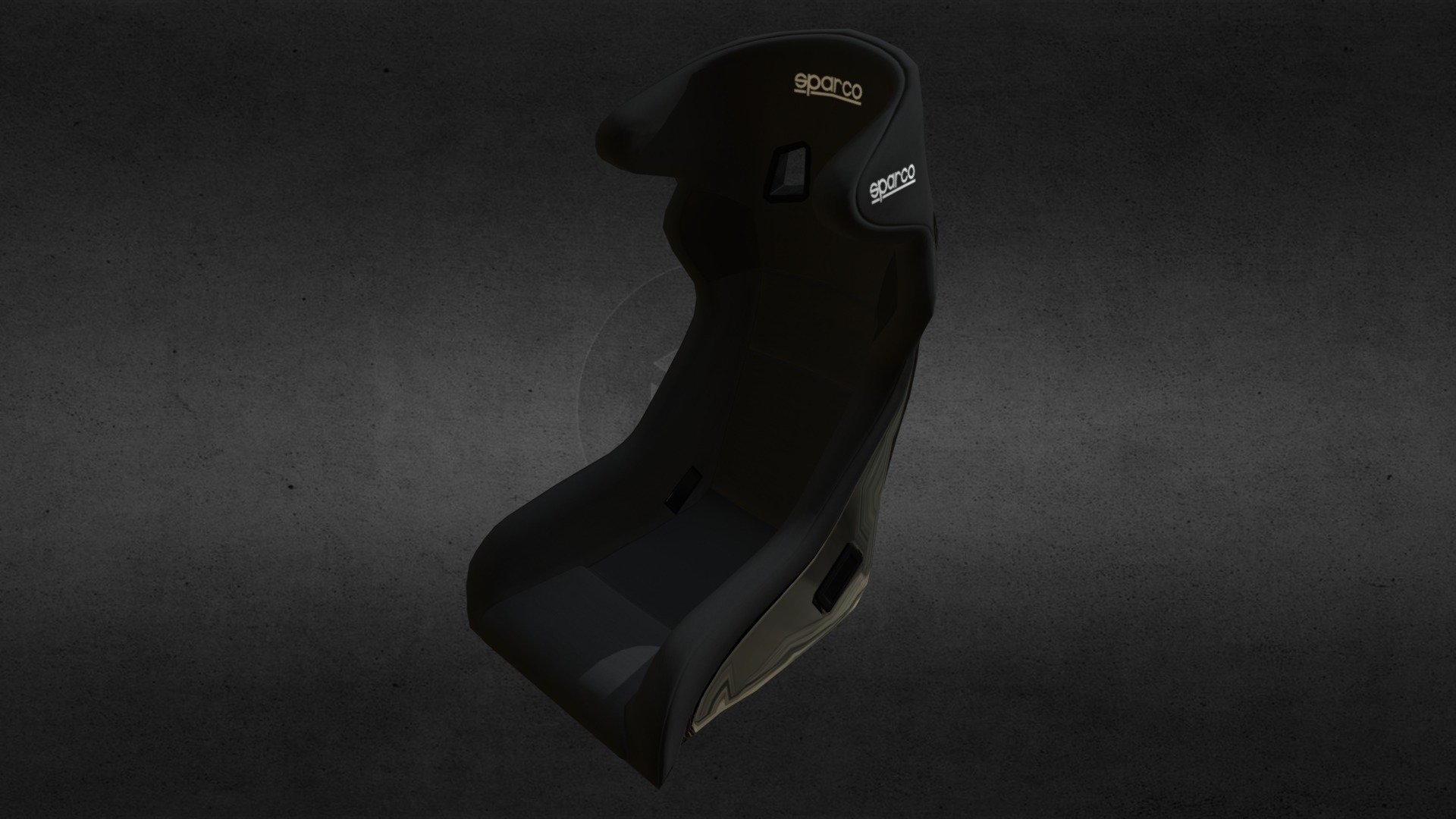 Game ready 3d model of racing bucket seat Sparco Circuit. The model uses 4k materials such as normal map generated from HP model. Also includes Specular map to add visual effect of polyshed composite and light reflection of brand logo. Base color texture adds fabric effect with white brand logos and back painted back part of the bucket seat 3d model