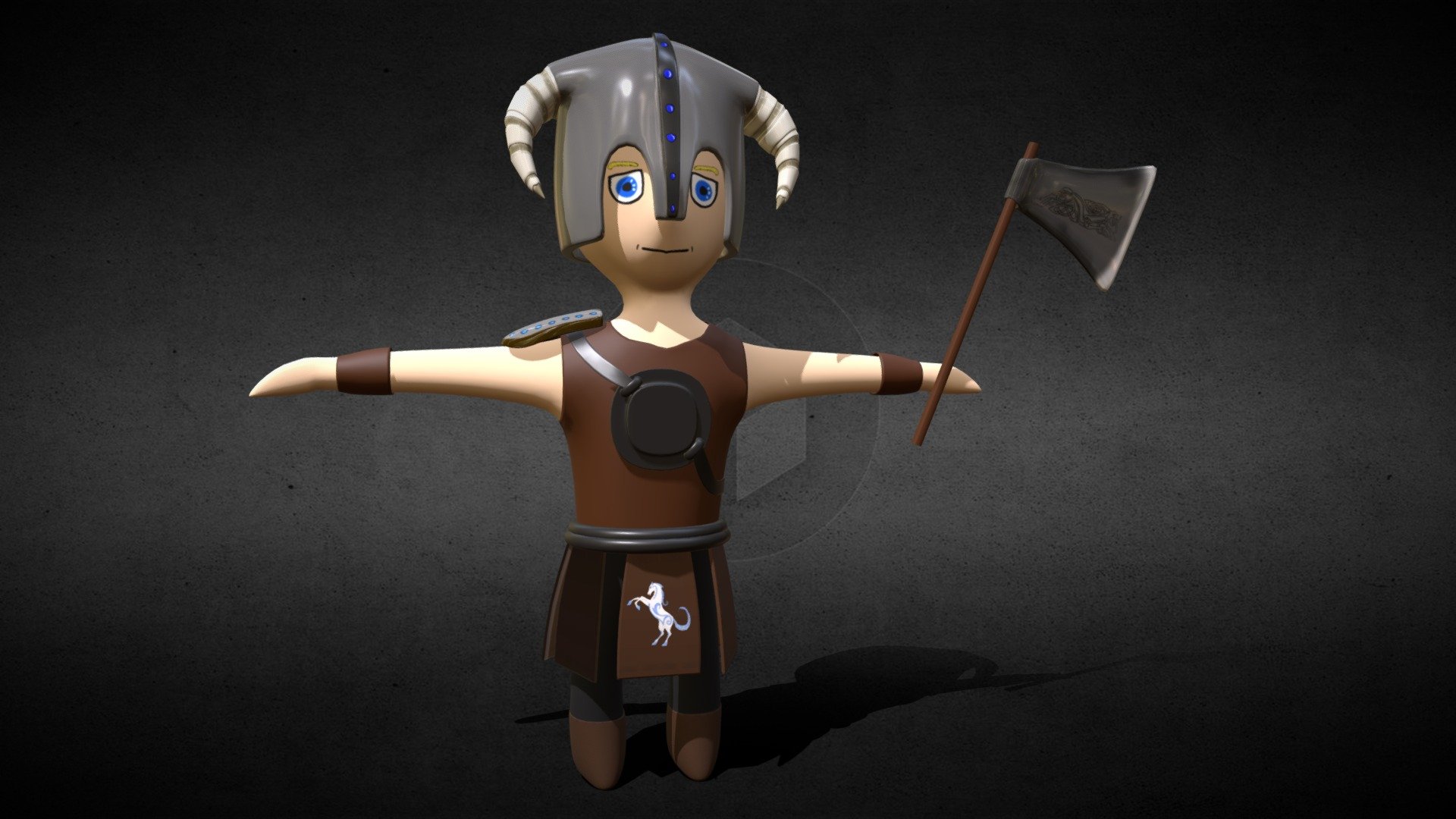 A Cartoon Viking inspired by the design of the legend of Zelda style with skirim accessories it was one of my first game characters it has 38775 versts 38664 polys and 77328 tris and are 10 textures in these includes 5 expressions and the rest of the parts have to be colored with materials the textures are 2048 x 2048 3d model