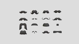 Mustache Pack mouth, face, hair, style, prop, vintage, hipster, beard, fur, old, uncle, mustache, disguise, cartoon, game, cool, low, poly, man, male