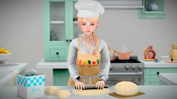 Chef-girl Low-poly 3D model (Rigged + PBR) chef, 3d, blender, 06lt13