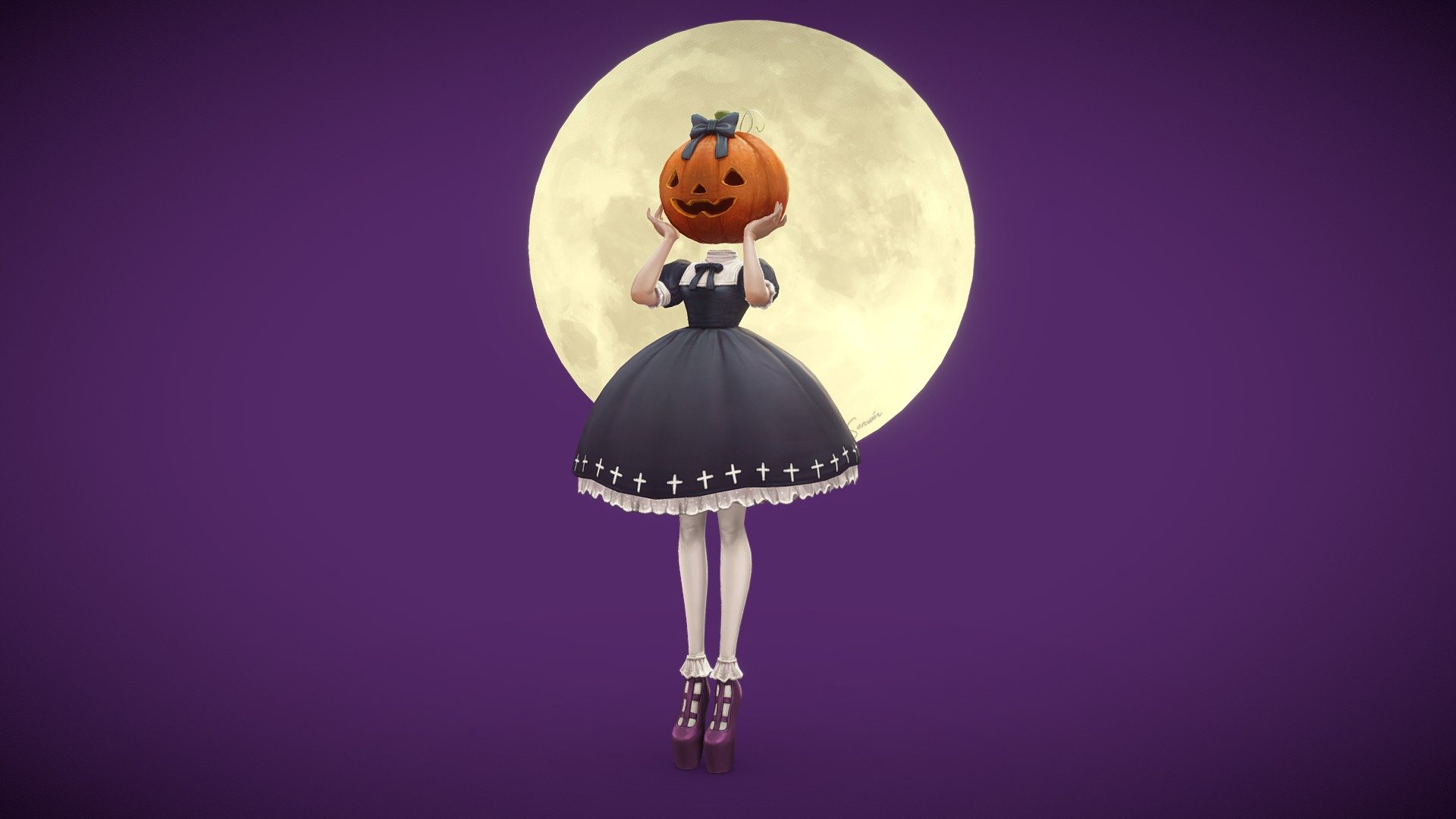 Model and Textures made by me based in this beautiful drawing https://www.pinterest.com.mx/pin/509891989045570979/ - Pumpkin Girl - 3D model by luisservin89 3d model
