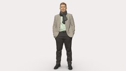 Young man scarf with jacket 0714 style, toy, fashion, beauty, clothes, miniature, figurine, realistic, printable, success, 3dprint