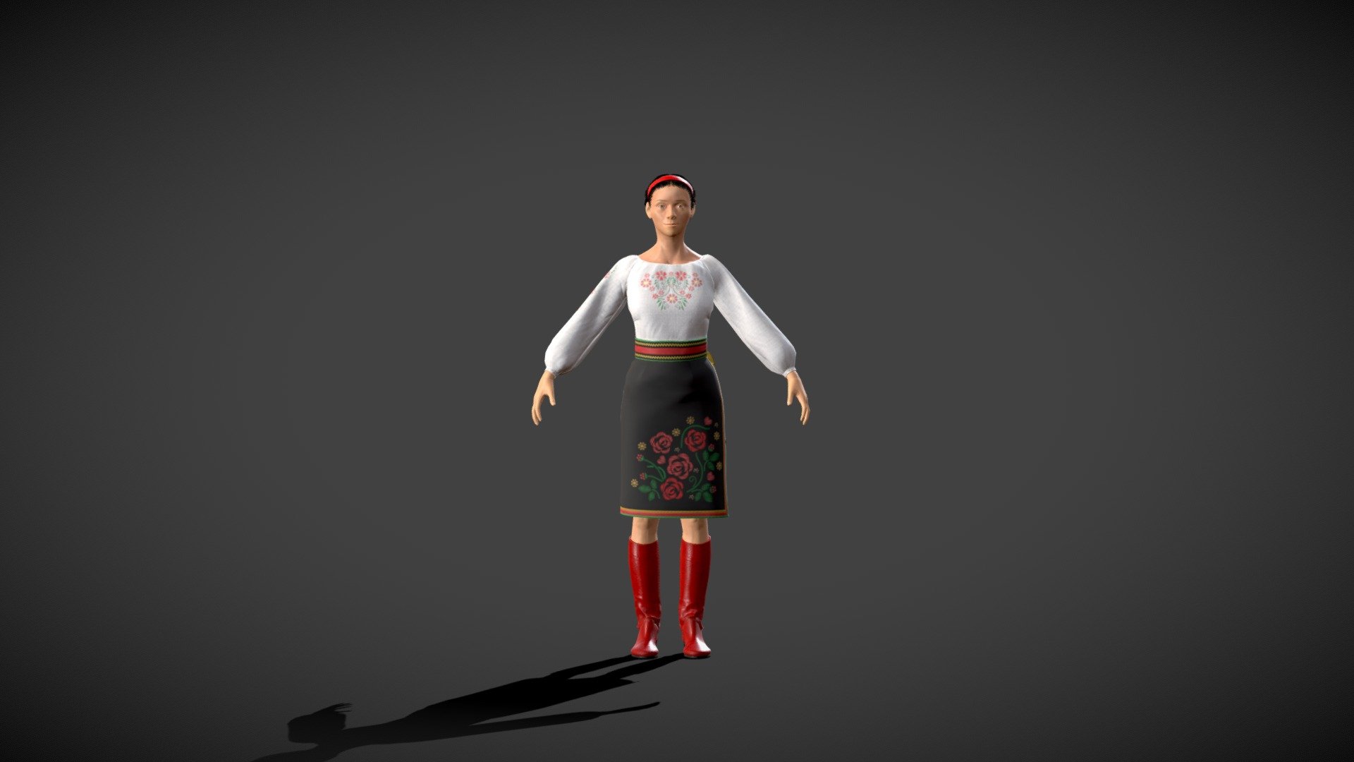 Medieval female character in Ukrainian national costume. The architecture of the body is modular. The polycount is close to the game pipeline (46822 triangles). PBR textures. The eyes are single layered. The character is ready to rig. Rig example: https://youtu.be/HbubLVRxZ04 3d model