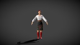 Character. Girl in national dress medievale, femalecharacter, dresses, girl-model, girlcharacter, charackter, girl, game, female, female-model, rig-ready, national-dress