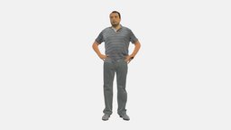 Man in gray stripped shirt 0693 style, shirt, people, clothes, miniatures, realistic, stripped, character, 3dprint, model, man