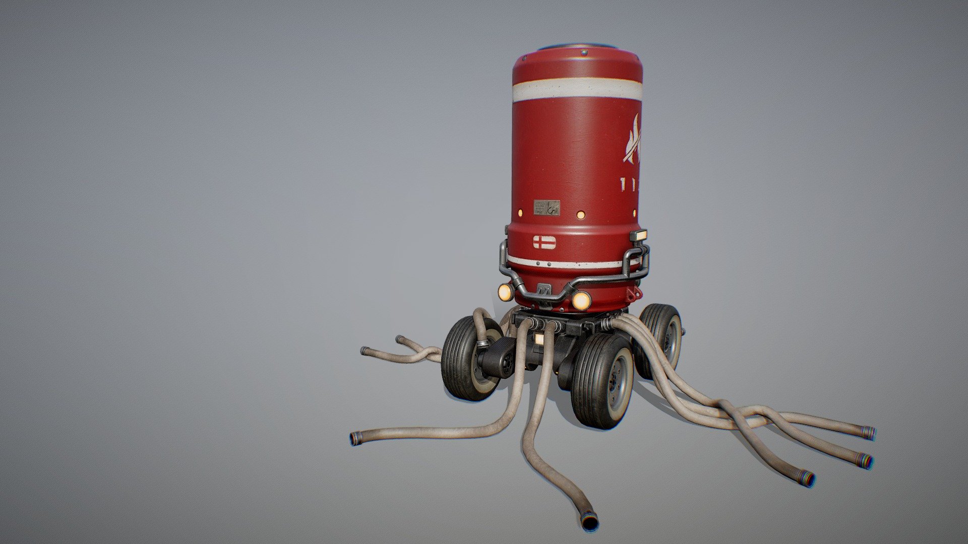 Hello everyone This is a model of a fire bot. The fire bot performs the work of a mobile water tank to extinguish the fire. With its help, you can bring water to hard-to-reach places.
The work was done according to the  of artist  Alex Thomas
The work was done in Pipeline:
HighPoly - Fusion360/Blender 
LowPoly - Blender
UV Maping - UVLayout
Bake - Marmoset ToolBag/PhotoShop
Texturing - Substance Painter/PhotoShop
Rendering - IRay/Photoshop
4K PBR Texturing  (Metal/roughness) 24,337 tris; 12,554 verts 
UV Set: 
WaterBot  - (4096x4096) 17,381 tris; 8,936 verts 
Fire hose - (4096x4096) 6,956 tris; 3,618 verts - Fire Bot - 3D model by anjikosanagi 3d model