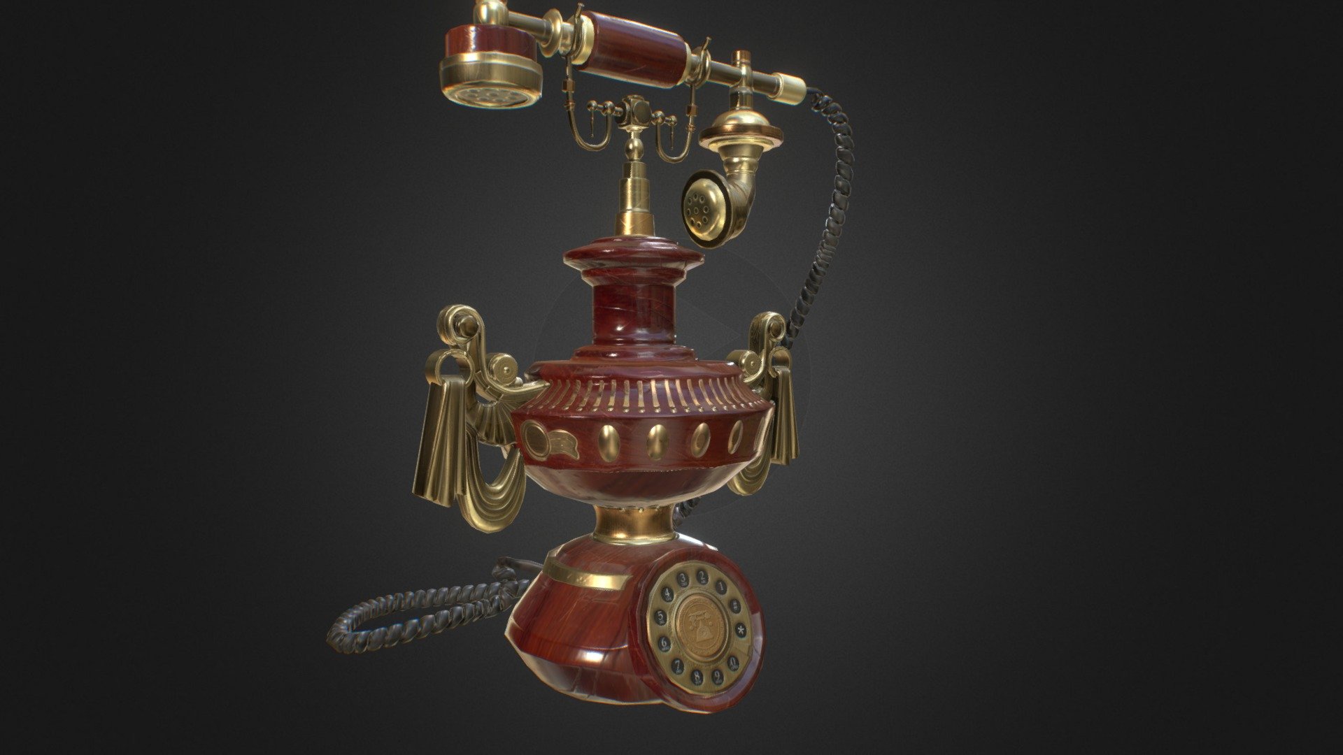 Pbr textured antique phone (1920s) - Antique Phone - 3D model by Wiktoria Kubien (@wiktoria.kubien) 3d model
