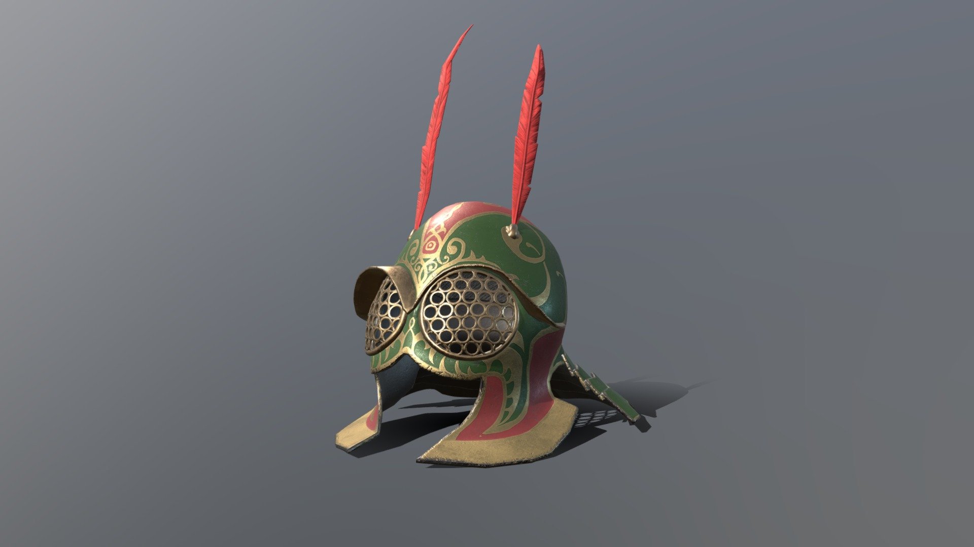 The helmet looked very much like some monstrous insect's head, with thin red plumes like feelers; the wearer seemed to be peering out through mandibles. It was painted and gilded to increase the effect




The Great Hunt, by Robert Jordan
 - Seanchan Helmet - 3D model by Tobias_Gronlund 3d model