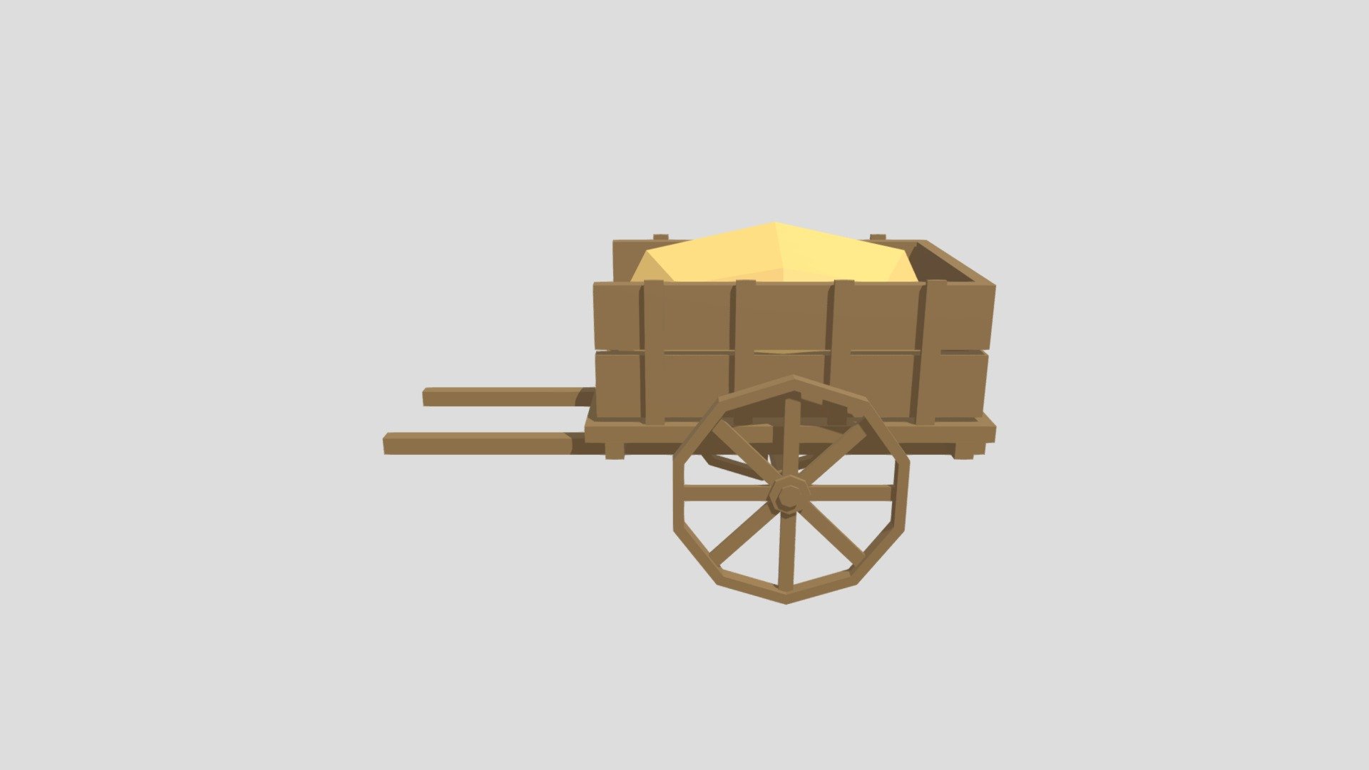 Wooden hay cart for a low poly farm game 3d model