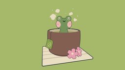 Nekomori Frog Tea cute, animals, frog, sketchfabweeklychallenge, cartoon, blender3d