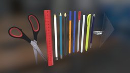Low Poly Pencils pencil, pen, ruler, sharpener, fineliner, stift, sissor, blender, geodreieck, ink-killer