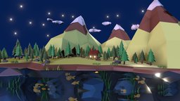 Sky Island Low Poly(NIGHT) forest, mountain, night, nature, 3d, blender, lowpoly, environment