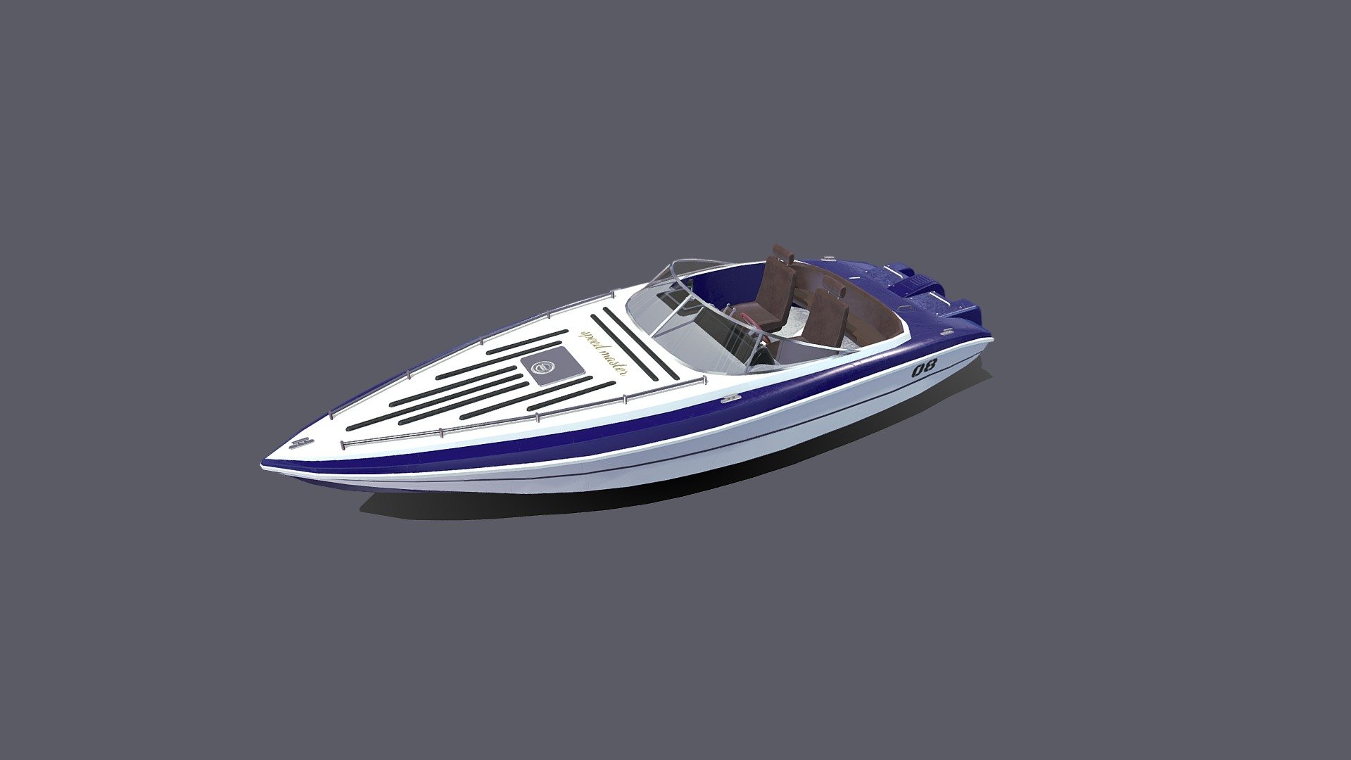 Speed boat 




Low-poly

Textures are in PNG format 4096x4096 PBR Metalness 1 set

Files unit: Centimeters

Available formats:MAX 2018 and 2015, OBJ, MTL, FBX

If you need any other file format you can always request it.

All formats include materials and textures.
 - Speedboat - Buy Royalty Free 3D model by MaX3Dd 3d model