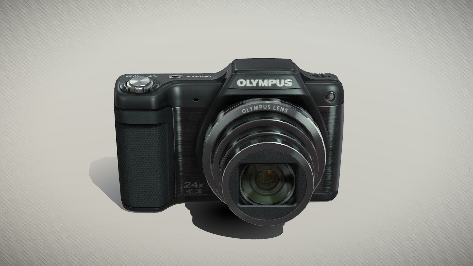 •   Let me present to you high-quality low-poly 3D model Olympus Stylus SZ15 Black. Modeling was made with ortho-photos of real camera that is why all details of design are recreated most authentically.

•    This model consists of a few meshes, it is low-polygonal and it has only two materials (Body and Glass of Lens).

•   The total of the main textures is 5. Resolution of all textures is 4096 pixels square aspect ratio in .png format. Also there is original texture file .PSD format in separate archive.

•   Polygon count of the model is – 5365.

•   The model has correct dimensions in real-world scale. All parts grouped and named correctly.

•   To use the model in other 3D programs there are scenes saved in formats .fbx, .obj, .DAE, .max (2010 version).

Note: If you see some artifacts on the textures, it means compression works in the Viewer. We recommend setting HD quality for textures. But anyway, original textures have no artifacts 3d model