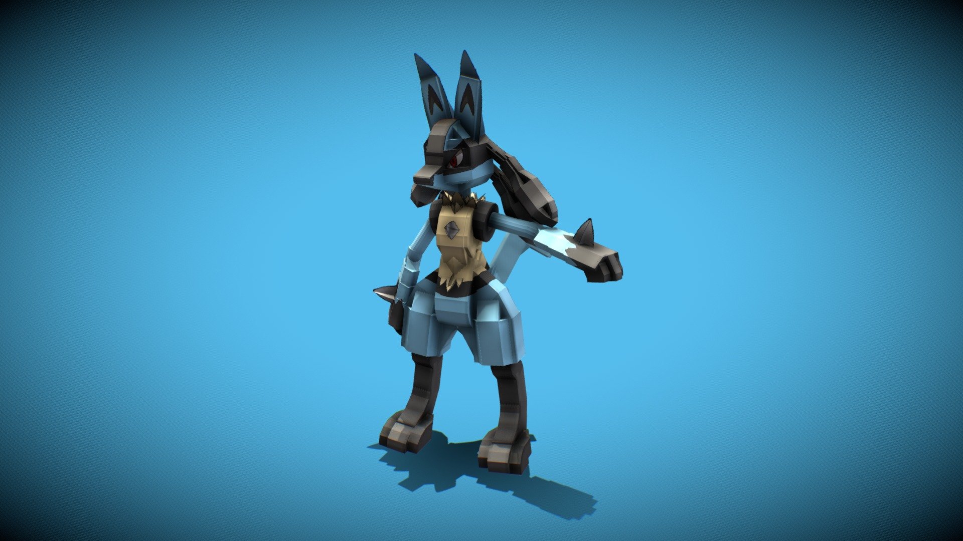 This model has made by BlockBench for Minecraft Java Edition (No-mods). 
Artist: ASTRICK DISCORD: ASTRICK#1775 - Pokemon Lucario - 3D model by QuartekStudio 3d model