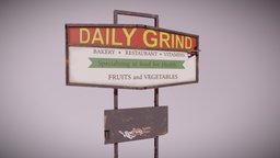 PAS food, abandoned, coffee, restaurant, post-apocalyptic, signs, painted, unreal, survival, aaa, metal, realistic, game-ready, unreal-engine, ue4, post-apoc, post-apocalypse, unity, pbr, wood, grocery-store