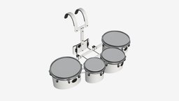 Marching Tom Set with Carrier drum, music, instrument, set, sound, carrier, band, play, percussion, tom, marching, beat, rhythm, drummer, drumstick, perform, 3d, pbr, walk
