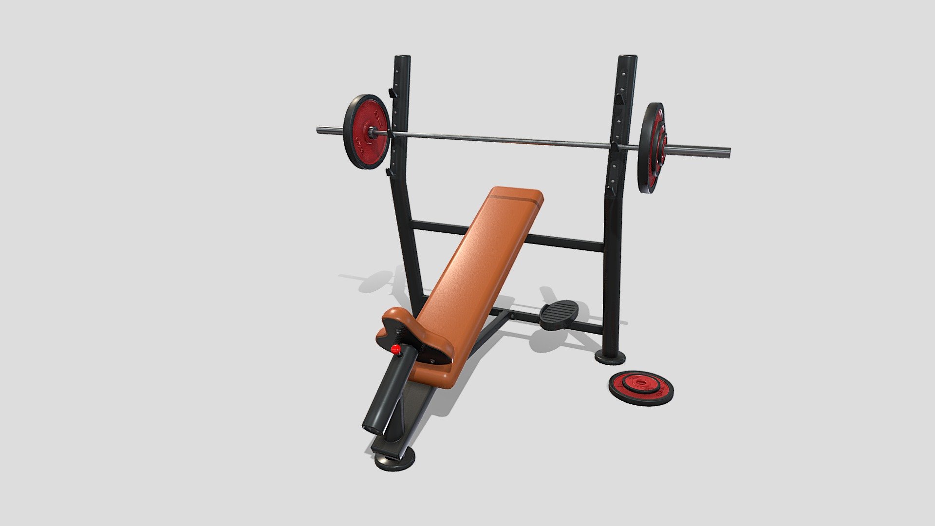Gym machine 3d model built to real size, rendered with Cycles in Blender, as per seen on attached images. 

File formats:
-.blend, rendered with cycles, as seen in the images;
-.obj, with materials applied;
-.dae, with materials applied;
-.fbx, with materials applied;
-.stl;

Files come named appropriately and split by file format.

3D Software:
The 3D model was originally created in Blender 3.1 and rendered with Cycles.

Materials and textures:
The models have materials applied in all formats, and are ready to import and render.
Materials are image based using PBR, the model comes with four 4k png image textures for the rack, and four 1k textures for the disks.

Preview scenes:
The preview images are rendered in Blender using its built-in render engine &lsquo;Cycles'.
Note that the blend files come directly with the rendering scene included and the render command will generate the exact result as seen in previews.

General:
The models are built mostly out of quads.
The disks and bar are separate objects 3d model