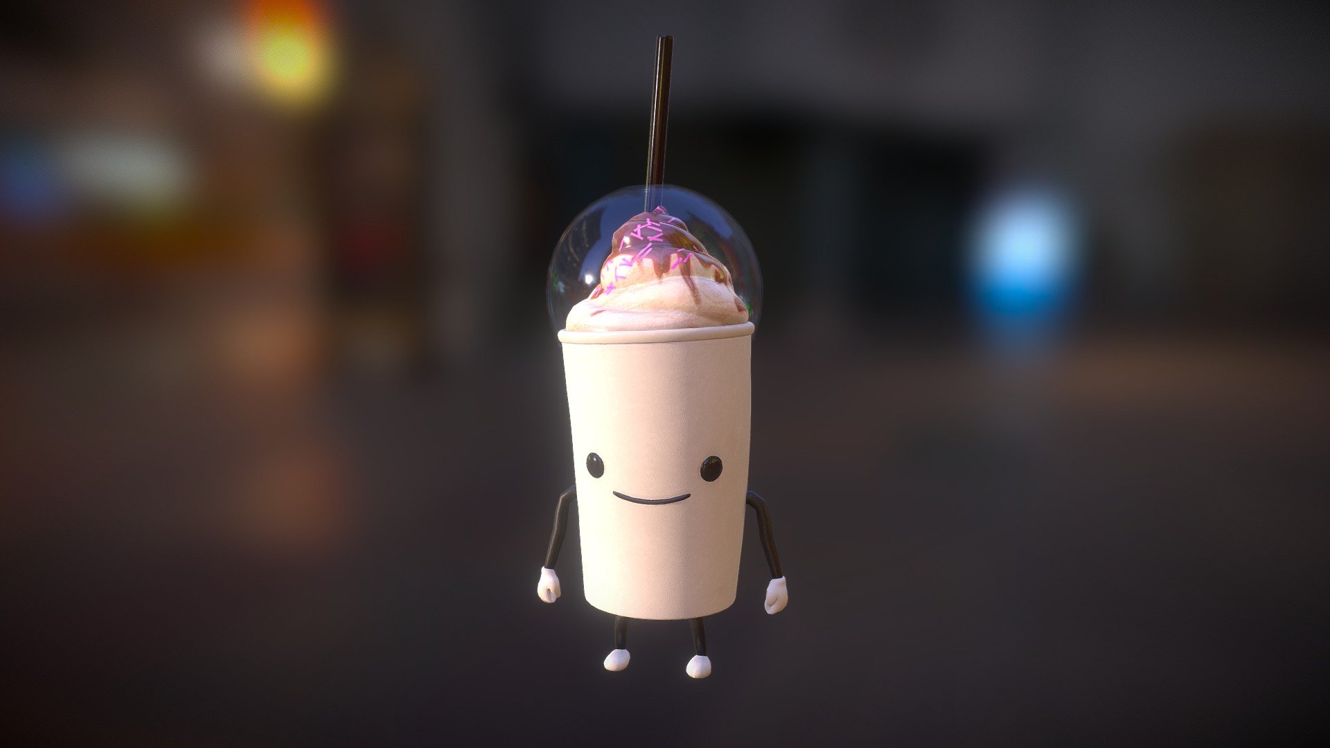 I little anthropomorphised take-away beverage character 3d model