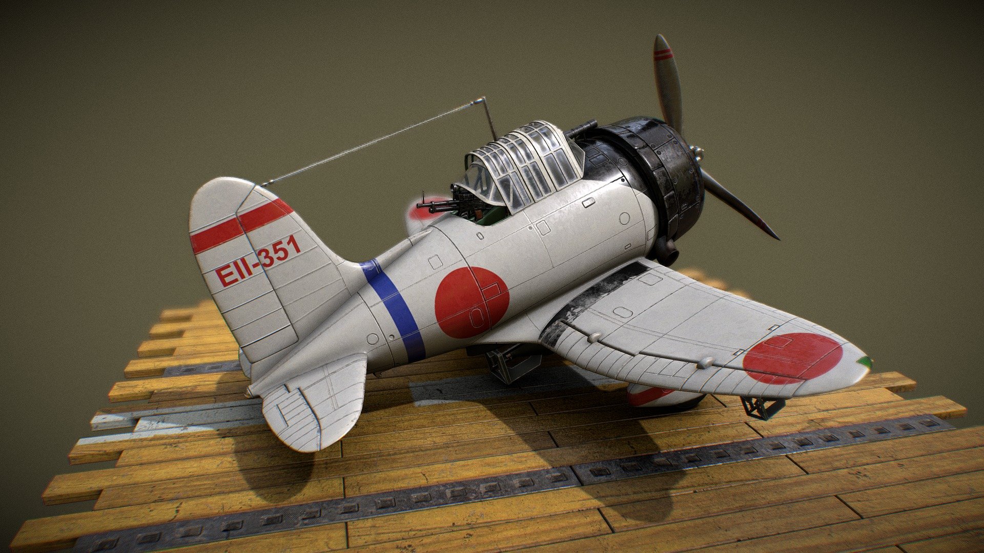 3d toon model of the famous AICHI D3A VAL bomber, version from the naval aviation of the Japanese Empire (Dai-Nippon Teikoku Kaigun Kōkū Hombu). 3dsmax modeling, 3dcoat texturing 3d model