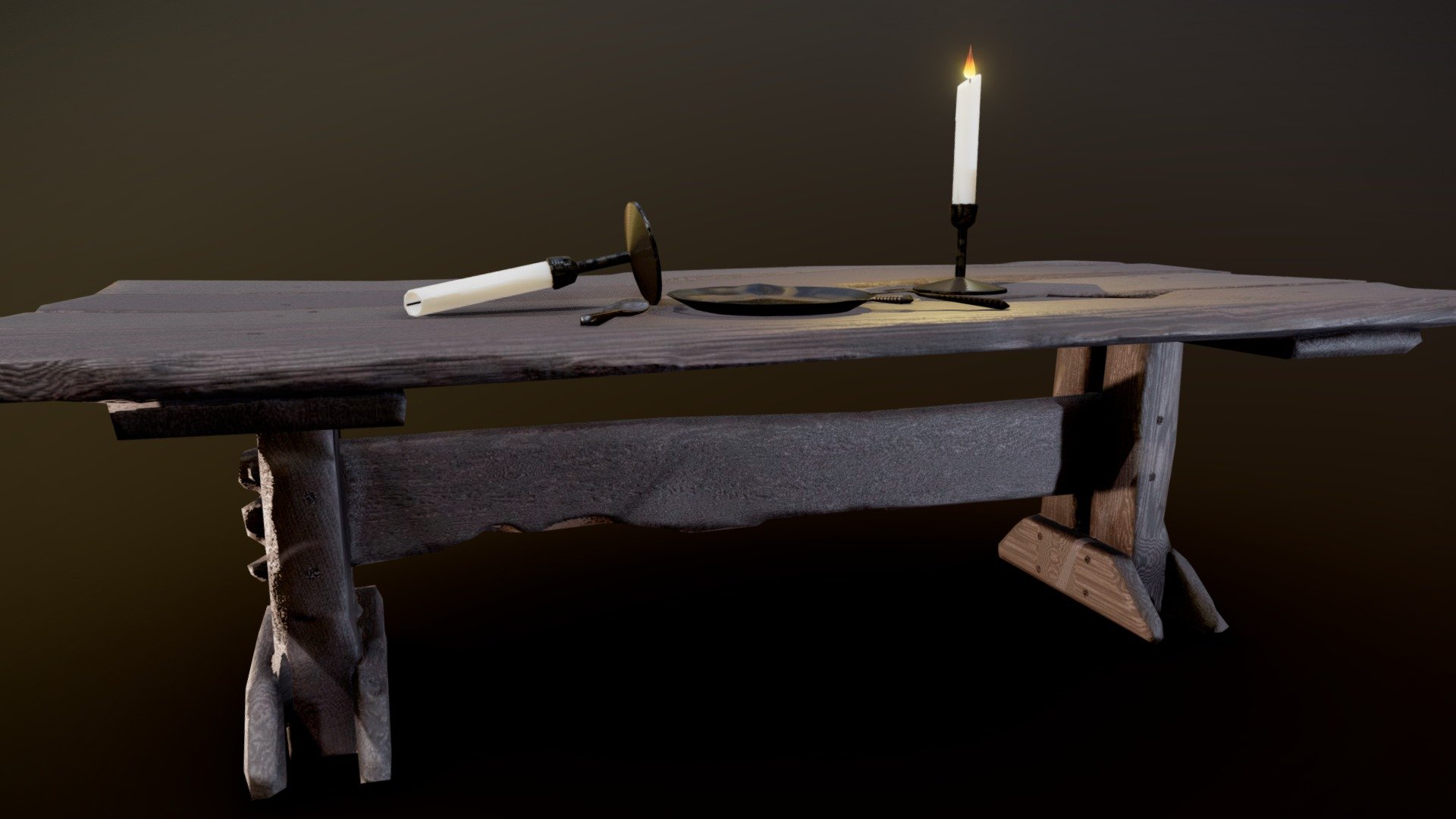 The goal here was to create a small scene in a medieval theme.
Relatively low on geometry detail, all PBR materials with detail baked from high-poly models 3d model