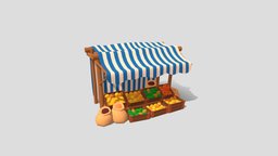 Low poly Market Stall 1 castle, winter, medieval, town, props, marketstall, low-poly, lowpoly, village