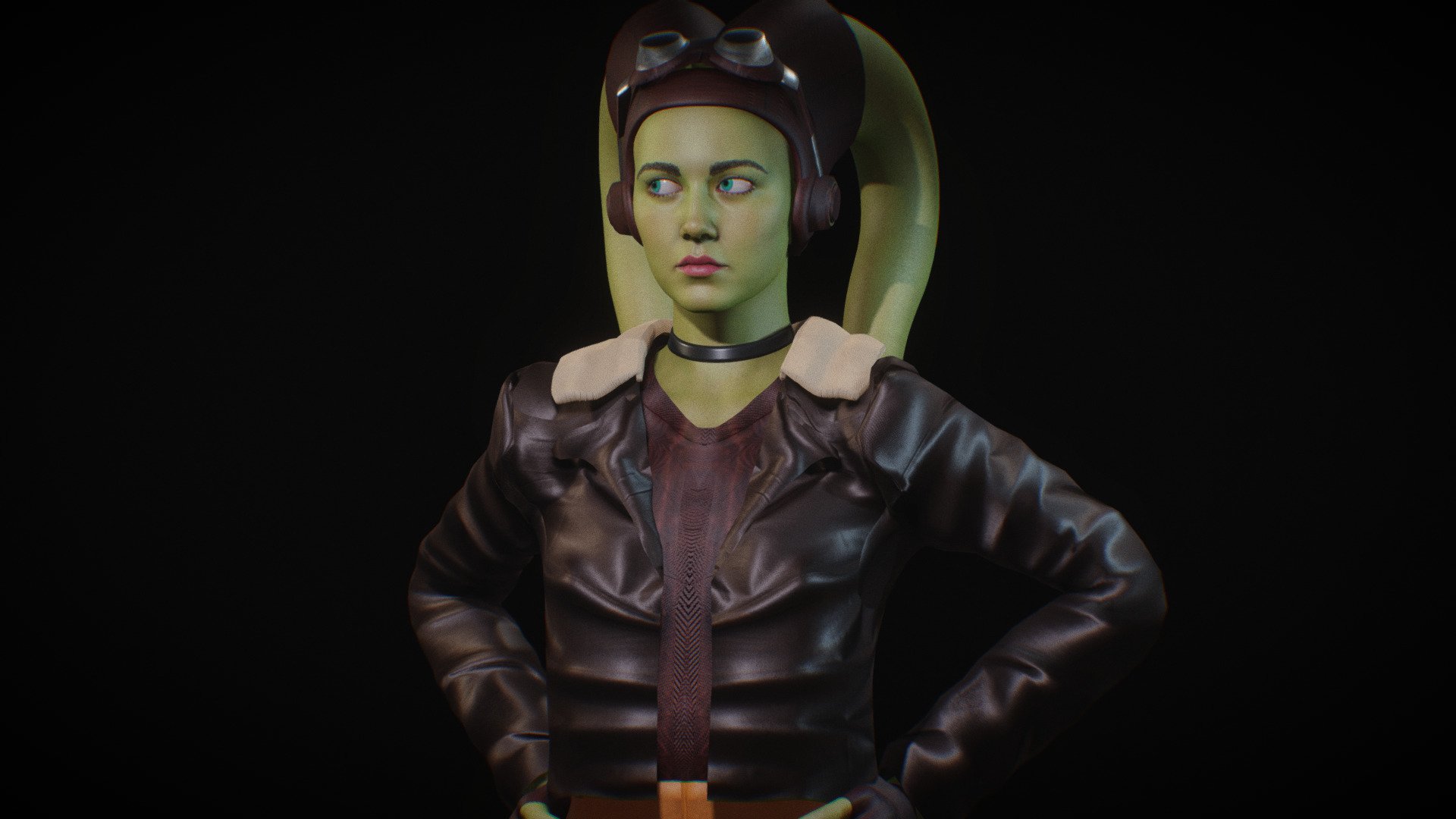 Mary Elizabeth Winstead as Hera Syndulla from Ahsoka series film female model. mixamo bone names for animations. sss subsurface scattering. body fully rigged.  basic face rig. model in blender file. Basic animation 3d model