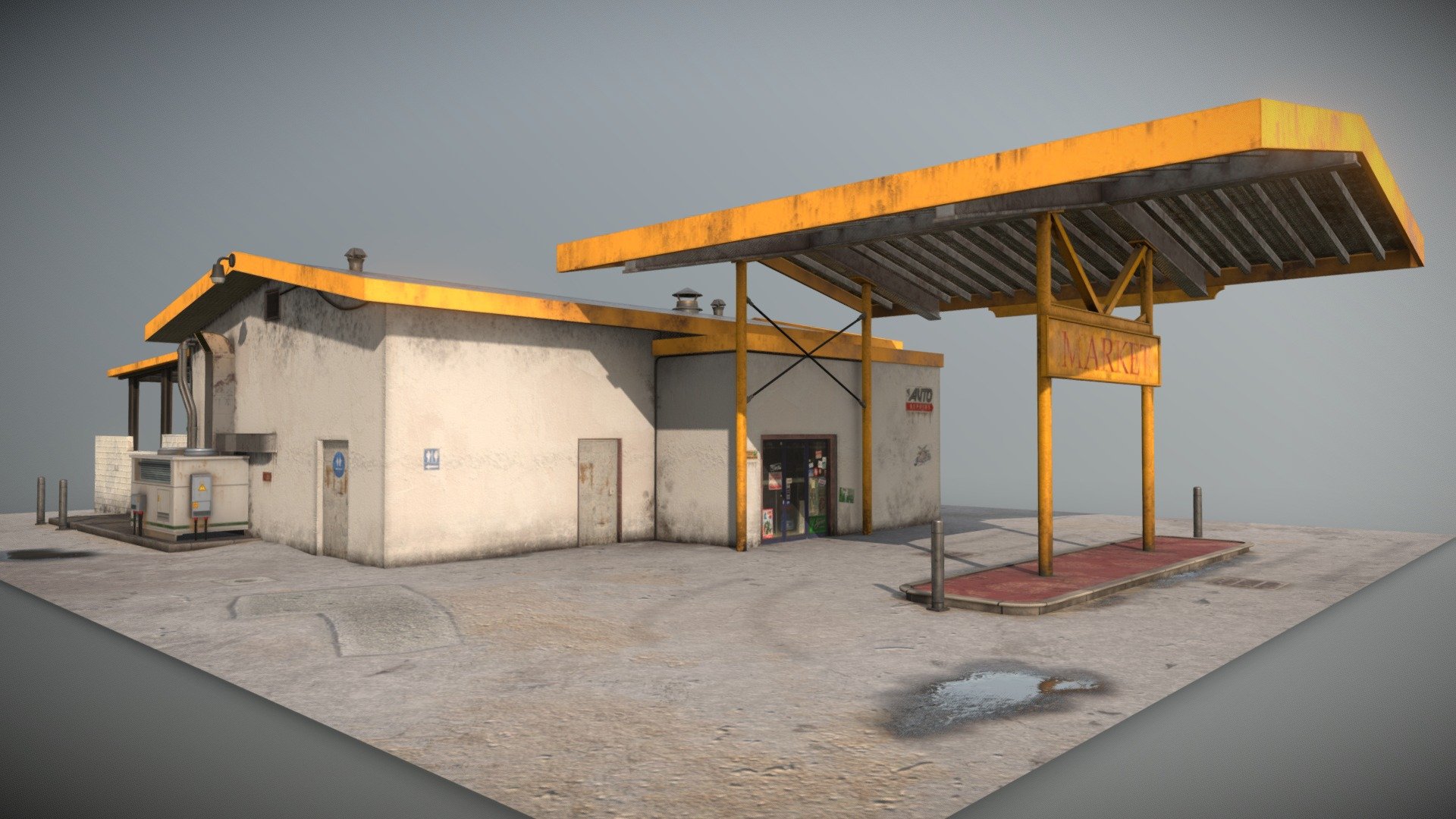 Recreation of a GTA V Gas Station located in Sandy Shore.
Soft :




3D - Maya

2D - Photoshop / Substance Painter

Texture :




Albedo / AO /Roughness / Metallic - 4K

Normal - 2k

Some references :







You can use it for commercial projects,

You can't resell this model.
 - Gas Station - GTA V - Download Free 3D model by Islide 3d model