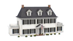 Classic American Colonial House wooden, cottage, country, colonial, american, realistic, old, classical, countryhouse, 3d, house, home, usa, building, textured, gameready