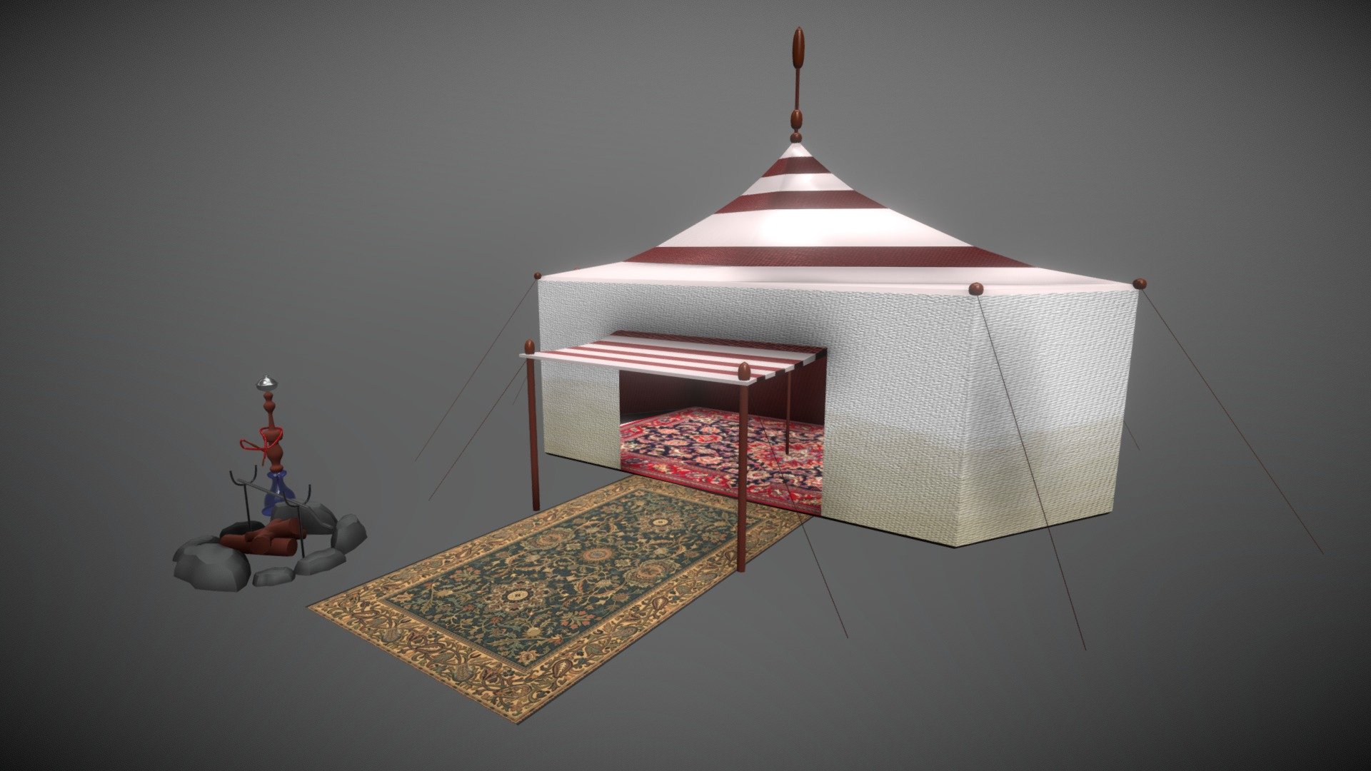 Lowpoly 3D models available for download. ready for animation, games and VR / AR projects. Available in any file format including FBX, OBJ, MAX, 3DS, C4D. recommended for game projects .
included hookah and fireplace.

Cheers mate! - Arabic Tent - Buy Royalty Free 3D model by Pedram Ashoori (@pedramashoori) 3d model