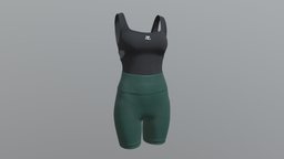 Black tank top with green shorts cycling set cloth, clothes, cycling, strap, woman, costume, tanktop, fashion-design3d, fashion-style, character, modeling, girl, female, style3d