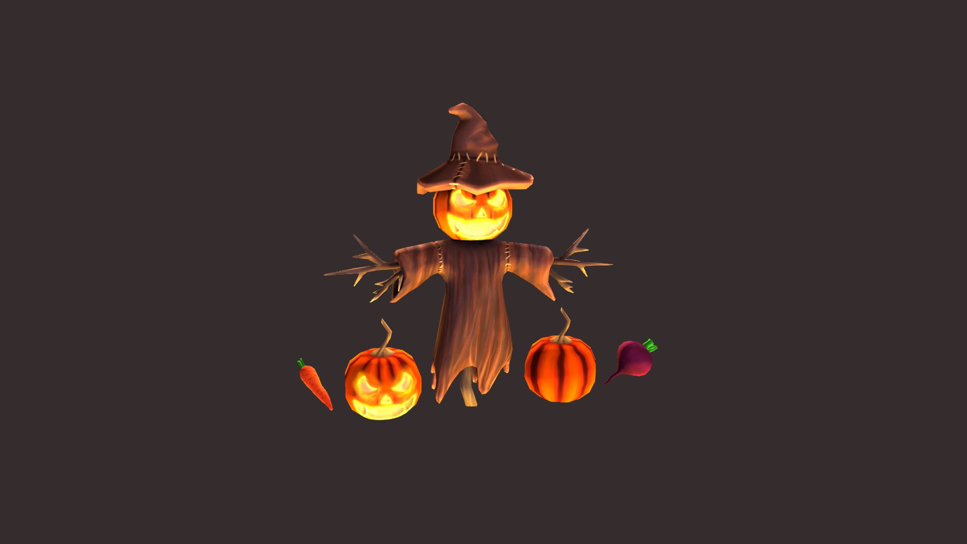 Scarecrow with vegetables. Halloween pumpkins 3d model