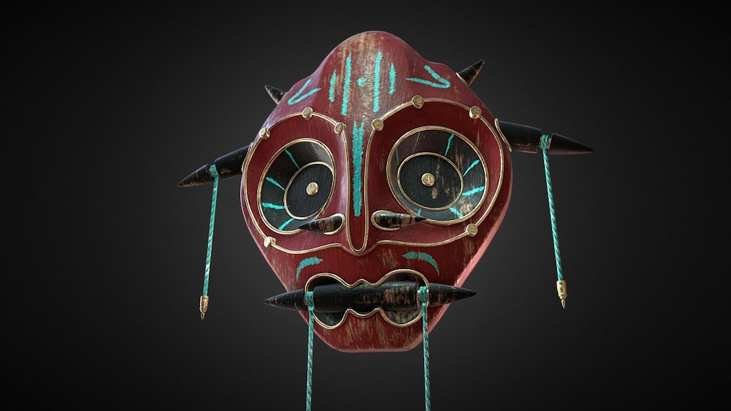 I've always had an afinity for masks, so I decided i'd make one. I had no real idea what it would be like, so i collected lots of different mask references of many different types and styles. In the end i was heavily inspired by the Majora's Mask short film and decided to go down a wooden tribal route.

I started out in ZBrush and messed about with the design for a few days, eventually settling on what you see. I remeshed and exported that out to Max for a clean-up of some of the topology and to do the unwrapping (though i was lazy and didnt reduce the polys for most of it, ideally it would be lower poly but by the time my laziness on the matter had subsided I had already unwrapped it, so I decided to keep going)

I then took it into Substance Painter, baked down my high poly details and textured. I had played with having glowing eyes but in the end I have decided it looks best without that. I added the symbols to the back as a hasty afterthought, and only now do I notice that they are off center!
Doh! - Decorative Tribal Mask - 3D model by Joseph Armour 3D (@josepharmour) 3d model