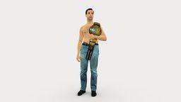 Man topless with wwe belt 0874