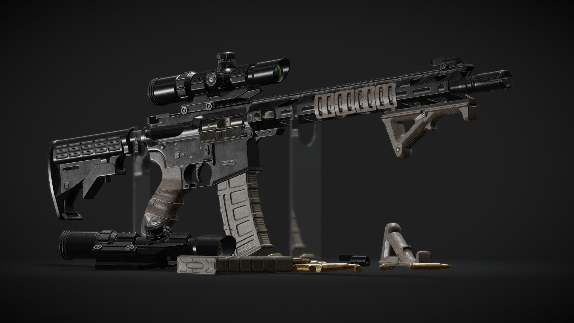 AR15 Rifle modeled in 3Ds Max and textured in Substance Painter 3d model