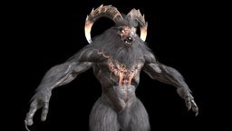Baphomet beast, ancient, rpg, demon, club, unreal, mystic, mutant, ram, giant, fur, mighty, boss, baphomet, character, unity, pbr, animation, monster, rigged, evil
