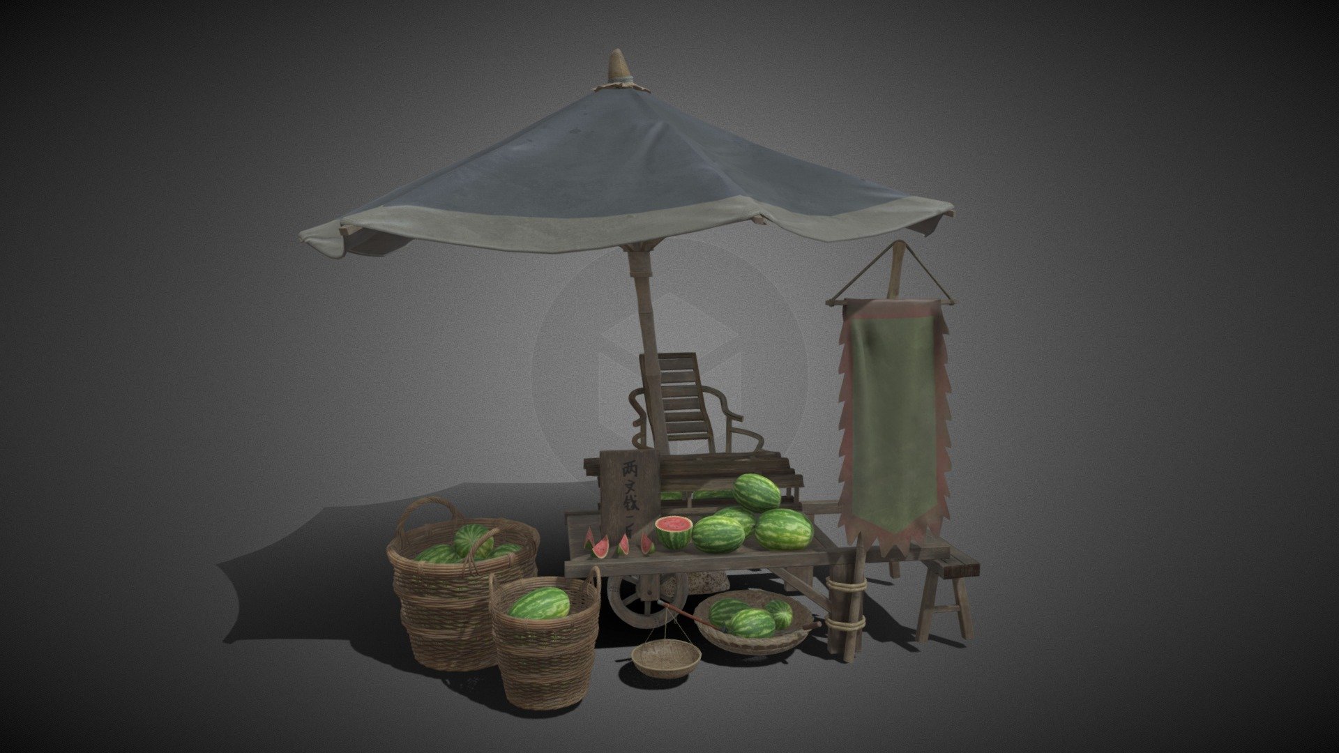 Watermelon stall - Buy Royalty Free 3D model by misitewang 3d model