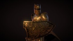 Golden Knight armor, medieval, character, lowpoly, sword, rigged, knight, gold, noai