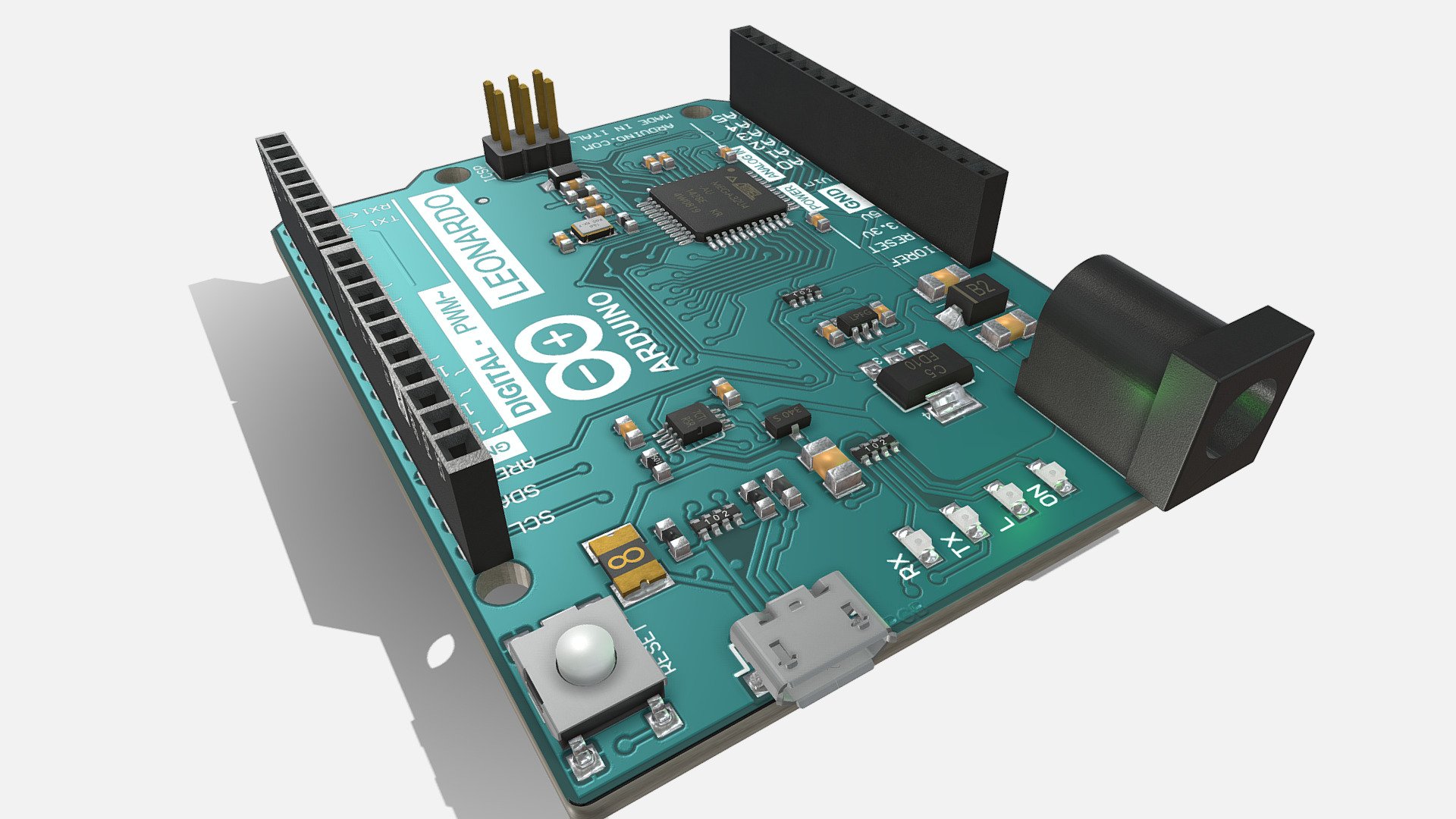 3D Model of the ARDUINO LEONARDO. Description is visible here : https://store.arduino.cc/arduino-leonardo-with-headers

Model designed from the EAGLE files availble in the web site and with blender tools v2.81.

All components can be modified (translate, delete,…). Don’t hesitate to comment somes hardware references that you want to see in sketchfab - Arduino Leonardo - Buy Royalty Free 3D model by F2A (@Fa_Sketch) 3d model