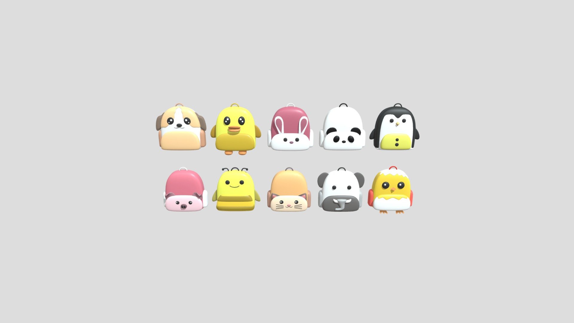 Animal bags are bags with cute animal shapes. This time I made bags in the shapes of rabbit, cat, panda, dog, duck, chicken, penguin, pig, bee, and elephant 3d model