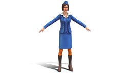 Rigged Young Girl Stewardess Form office, cap, people, , women, form, pilot, flight, skirt, buisness, young, shoes, worker, slim, earrings, uniform, woman, beautiful, casual, secretary, braids, low-poly-model, girl, lowpoly-gameasset-gameready, blouse, caucasian, -woman, womancharacter, tights, hairstyle, -girl, attendant, stewardess, employee, womenswear, woman3d, girl, blue, casualwear, "casual-wear", "buisnesswomen", "braids-hairstyle"