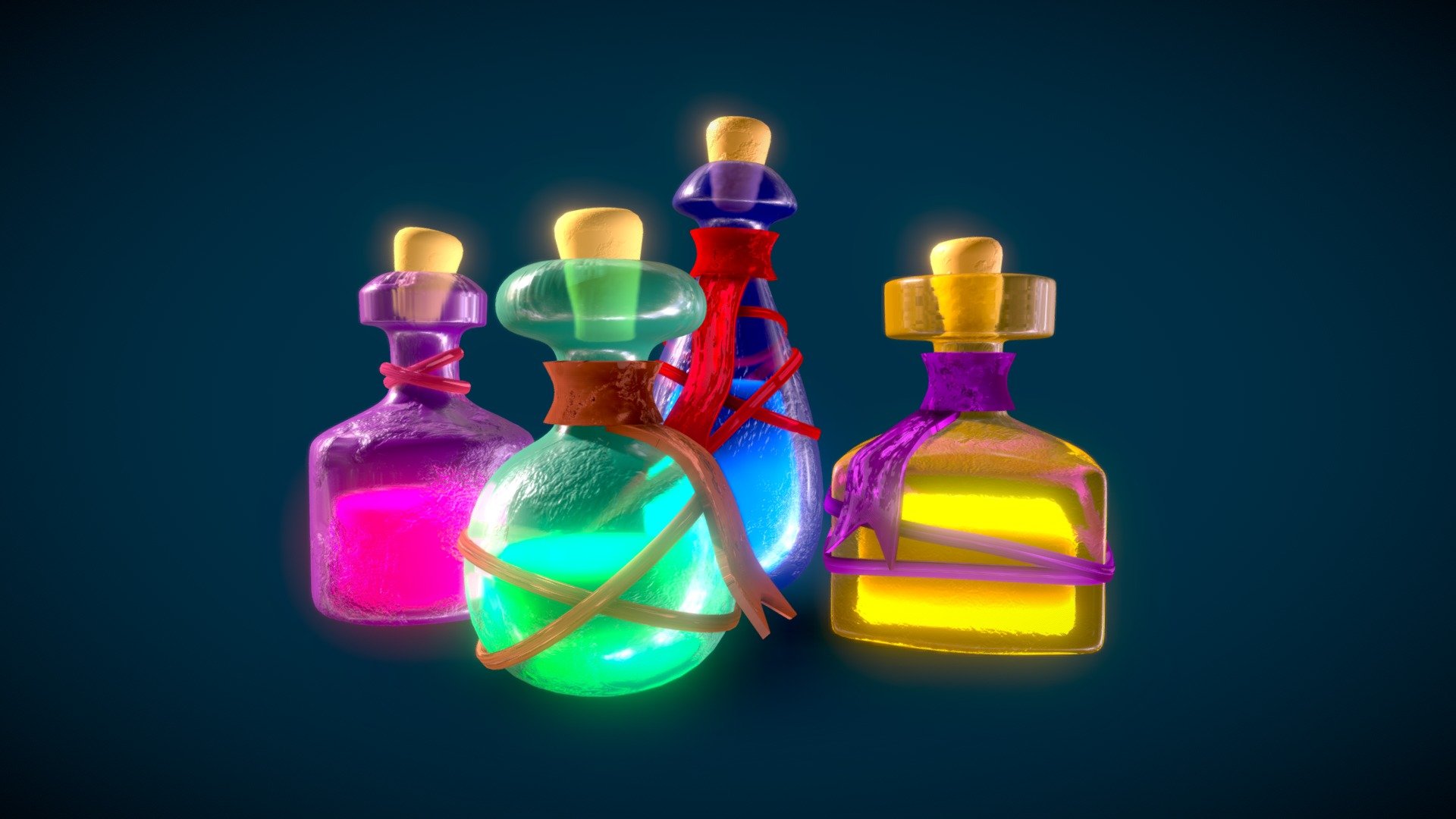 Really felt like modeling some potions the other day, all brewed in Blender. ⚗️ - Magic Potions - Download Free 3D model by Lupucs 3d model