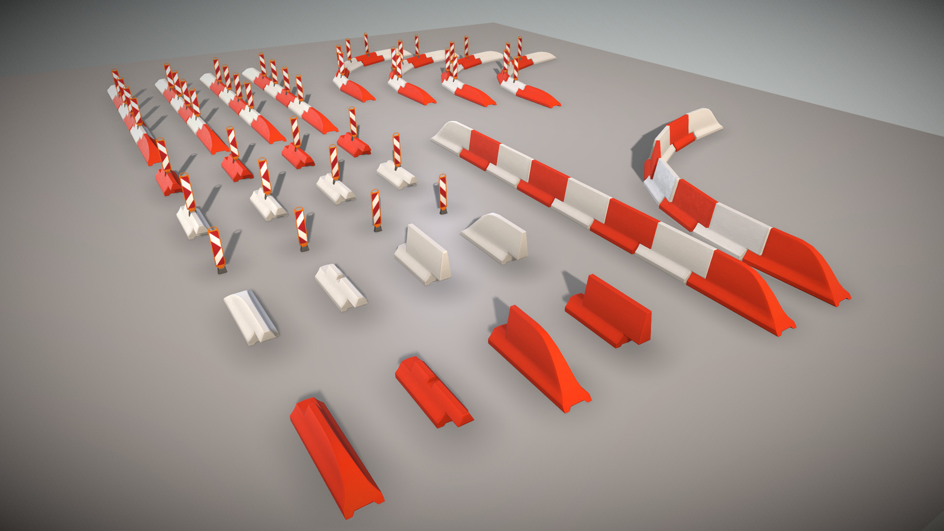 A collection of 30 components for white and red road traffic barriers.



Eine Sammlung von 30 Komponenten für weiß rote Leitbord Straßensperren.



Textures(4k):




Color-map

Ambient-occlusion-map

Normal-map

Specular-map



3D-Model-Formats:




VRML (.wrl, .wrz) 

X3D (.x3d) 

3D Studio (.3ds) 

Collada (.dae) 

DXF (.dxf) 

Autodesk FBX (.fbx) 

Agisoft Photoscan (.ply) 

Stereolithography (.stl) 

OBJ (.obj, .mtl) 

Alembic (.abc)

DirectX (.X) 

Blender(.blend) 


 - White and red road traffic barriers - Buy Royalty Free 3D model by VIS-All-3D (@VIS-All) 3d model