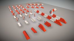White and red road traffic barriers exterior, highway, barrier, freeway, roadway, road-sign, vis-all-3d, 3dhaupt, software-service-john-gmbh, low-poly, animated, rigged, road-traffic-barriers