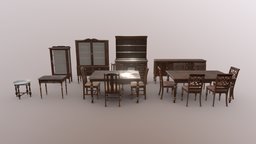 Antique Dinning Room Furniture antique, classic, furniture, table, showcase, game-ready, game-asset, sideboard, cupboard_wood, chair, home, wood