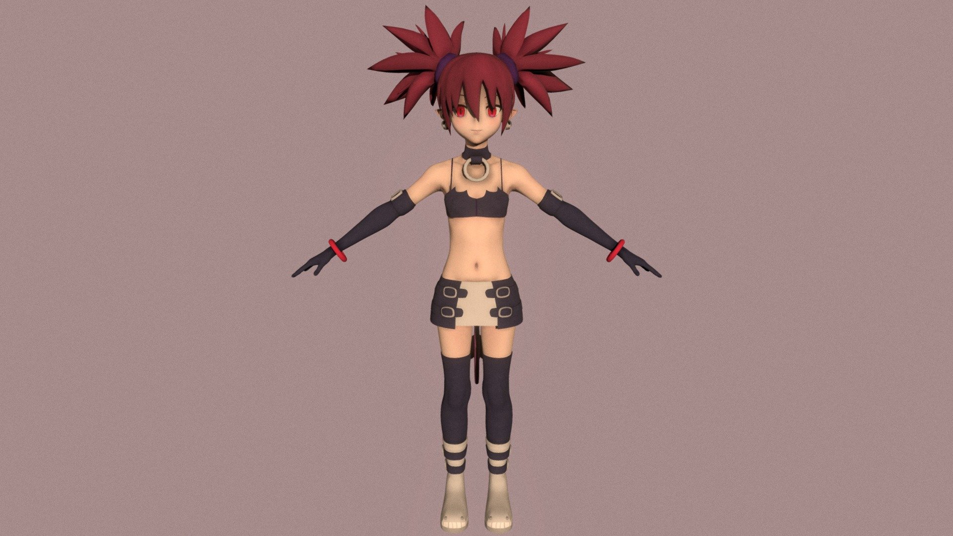 T-pose rigged model of anime girl Etna (Disgaea).

Body and clothings are rigged and skinned by 3ds Max CAT system.

Eye direction and facial animation controlled by Morpher modifier / Shape Keys / Blendshape.

This product include .FBX (ver. 7200) and .MAX (ver. 2010) files.

3ds Max version is turbosmoothed to give a high quality render (as you can see here).

Original main body mesh have ~7.000 polys.

This 3D model may need some tweaking to adapt the rig system to games engine and other platforms.

I support convert model to various file formats (the rig data will be lost in this process): 3DS; AI; ASE; DAE; DWF; DWG; DXF; FLT; HTR; IGS; M3G; MQO; OBJ; SAT; STL; W3D; WRL; X.

You can buy all of my models in one pack to save cost: https://sketchfab.com/3d-models/all-of-my-anime-girls-c5a56156994e4193b9e8fa21a3b8360b

And I can make commission models.

If you have any questions, please leave a comment or contact me via my email 3d.eden.project@gmail.com 3d model