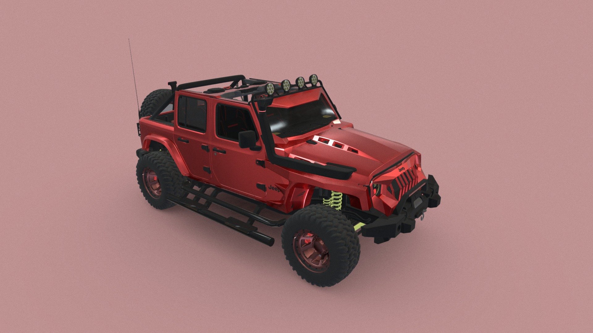 Jeep Wrangler with custom bodykits, guards, and snorkel with a offroad look 3d model