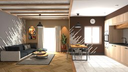 Living-room + Kitchen room, modern, baking, appartment, b3d, furniture, vr, ar, kitchen, living-room, interior-design, design, interior, livingroom, noai