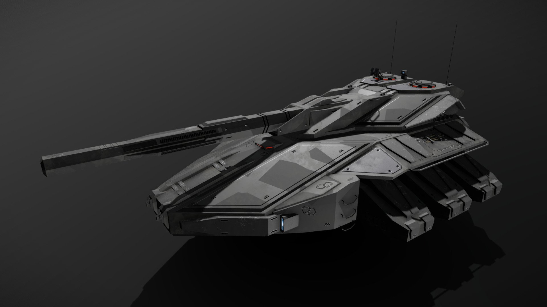 This is a model of a low-poly and game-ready scifi tank. 

The barrel consists of two separate meshes and can be animated with a keyframe animation tool (firing animation). The turret can rotate left/right, the gun can rotate up/down. The track movement can be animated with UV offset.

The model comes with several differently colored texture sets. The PSD file with intact layers is included too.

Please note: The textures in the Sketchfab viewer have a reduced resolution to improve Sketchfab loading speed.

If you have bought this model please make sure to download the “additional file”.  It contains FBX and OBJ meshes, full resolution textures and the source PSDs with intact layers. The meshes are separate and can be animated (e.g. firing animations for gun barrels, rotating turrets, etc) 3d model
