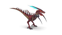 Low Poly Monster Red Alien Dino spy, spikes, future, pet, hunter, trex, lizard, predator, ufo, mutant, scale, scout, swarm, skinny, carbon, galaxy, extraterrestrial, thorn, alien, jaws, trexdinosaur, mutation, mind, dangerous, poisonous, multicolor, sky-fi, researcher, bladed-weapon, bosscharacter, character, sci-fi, creature, animal, monster, fantasy, dragon, dinosaur, space, "blade", "skyfi", "petanimal"